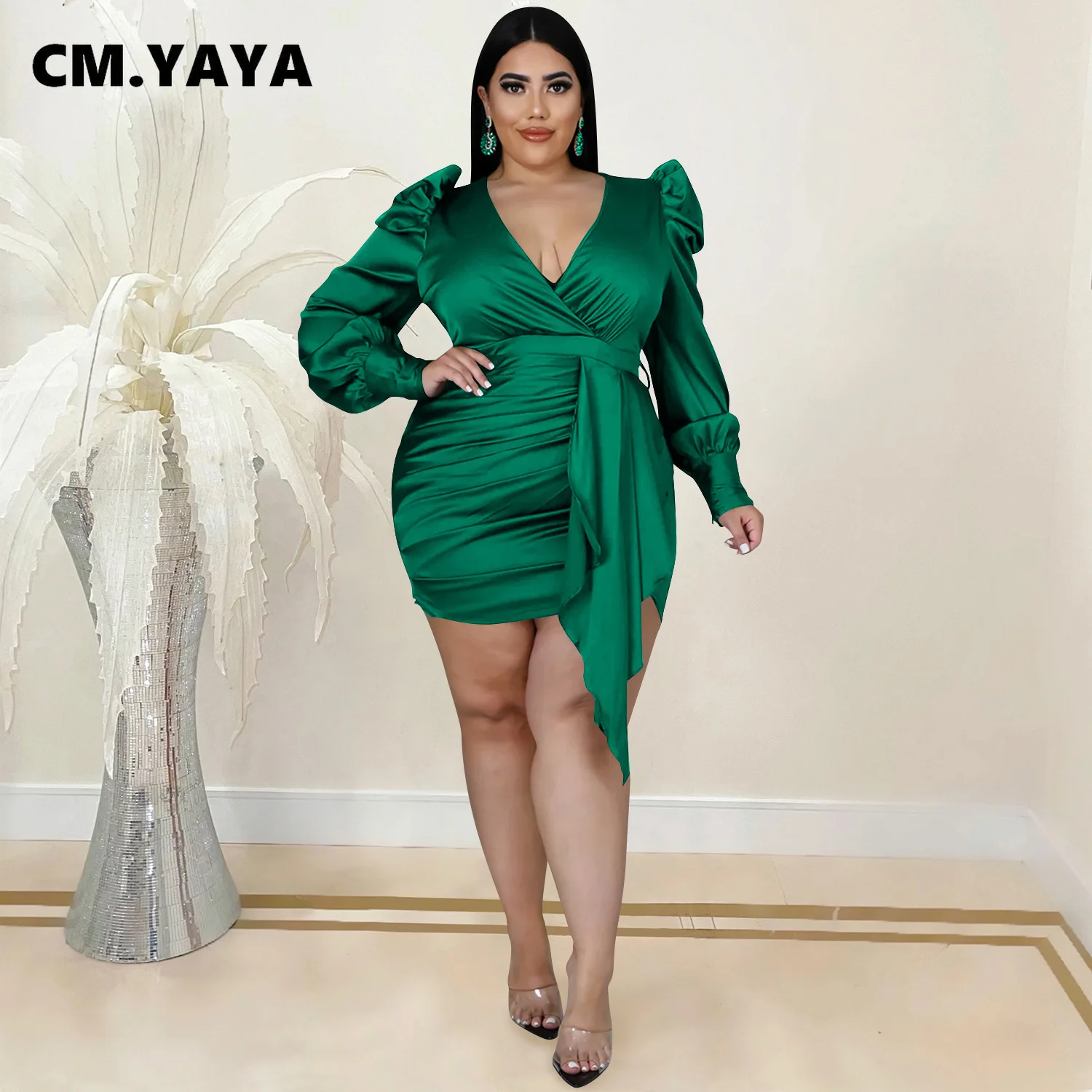 Женское платье-миди с V-образным вырезом длинным рукавом |