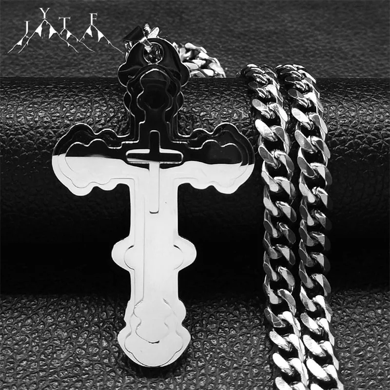 

New Multilayer Cross Pendant Necklace Men Stainless Steel Hip Hop Cuban Chain Exquisite Prayer Crucifix Necklaces Jewelry Gifts