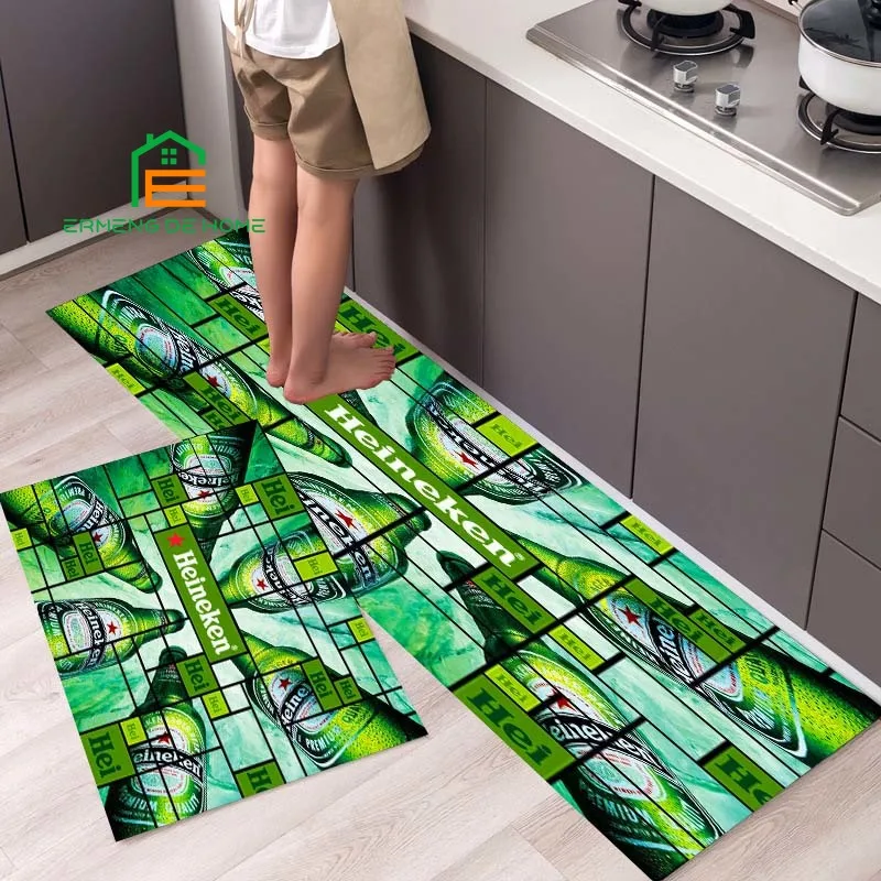 

3D Printing Heineken Logo Rug for Kitchen Doormat Bedroom Carpets for Living Room Laundry Bathroom Non-slip Floor Mat 8 Sizes