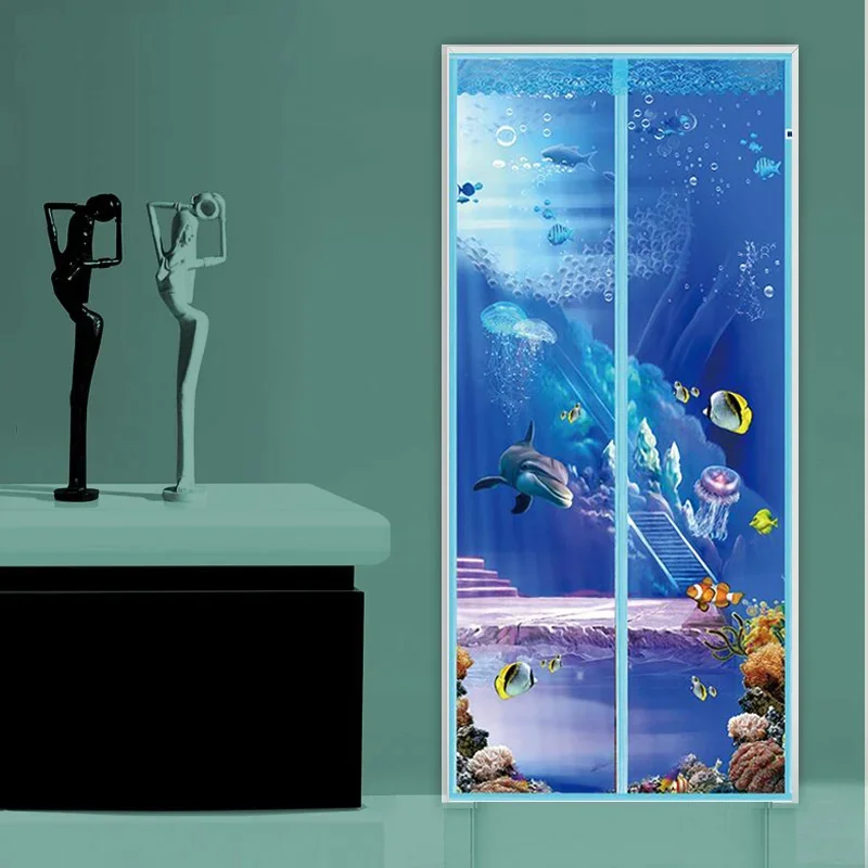 

Москитная сетка для летней двери, магнитная сетка от комаров, с принтом, наружная дверная занавеска, дышащая, защита от комаров