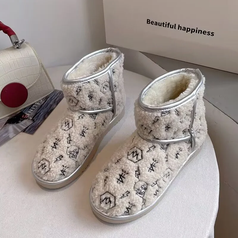 

Hand-made fleece warm casual thick sole inside heightening classic fur one-piece boots big size women's 35-40