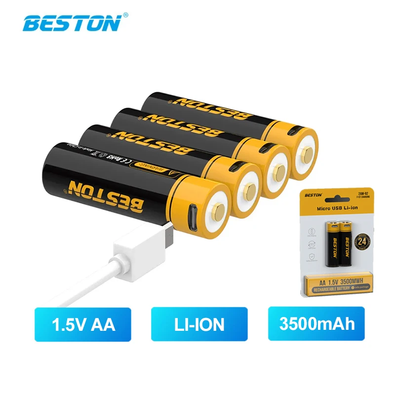 

Beston 2PCS Rechargeable Battery 3500mWh Large Capacity Li-ion AA Size Lithium Charging Batteries USB Direct Charge