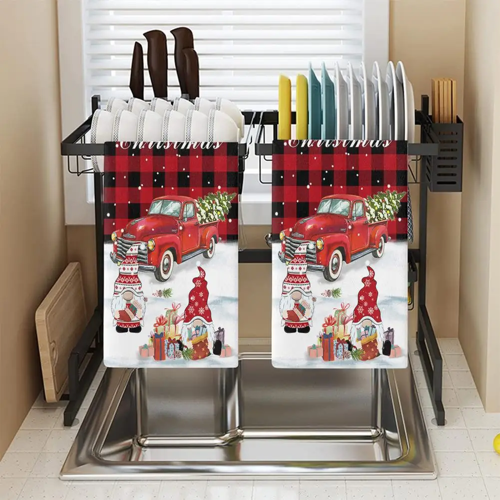 Hand Towel Washable  Kitchen Cleaning Santa Claus Kitchen Dishcloth Xmas Gift 60x40cm