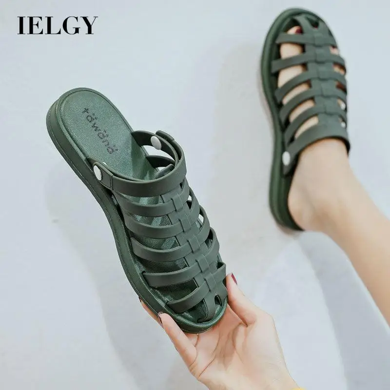 

IELGY Fashion Baotou Bright Shoes Women Soft Sole Beach Two Wear