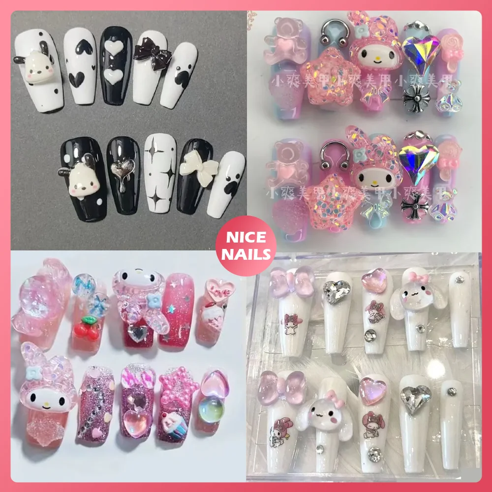 

Cute Creative Design False Nails Mymelody Kuromi Cinnamoroll Kirby Cartoon Handmade Wearable Girl False Nail A Gift for A Friend