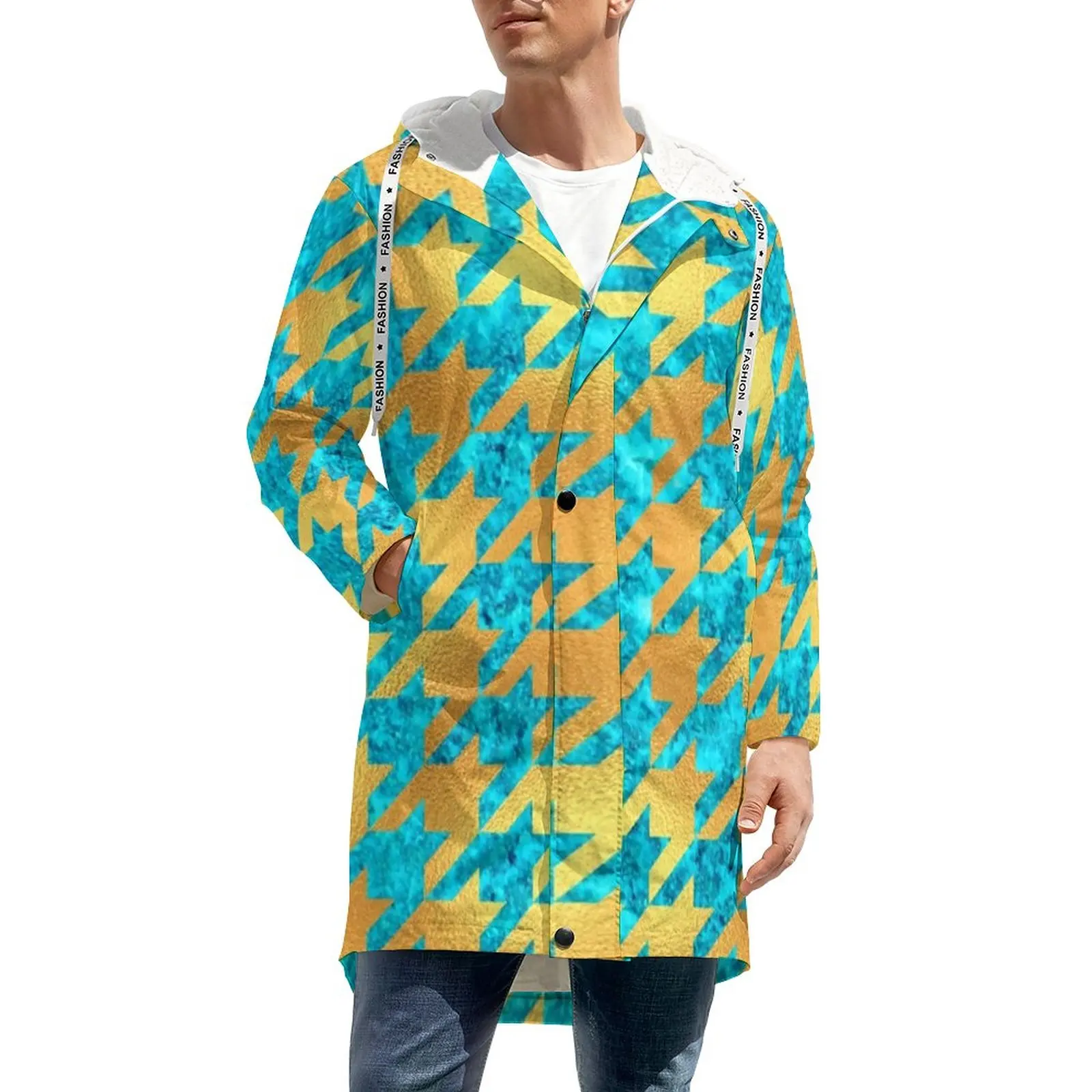 

Пальто золотистого цвета с рисунком «гусиные лапки», длинная Повседневная теплая ветровка с мраморным принтом, мужские трендовые Водонепр...