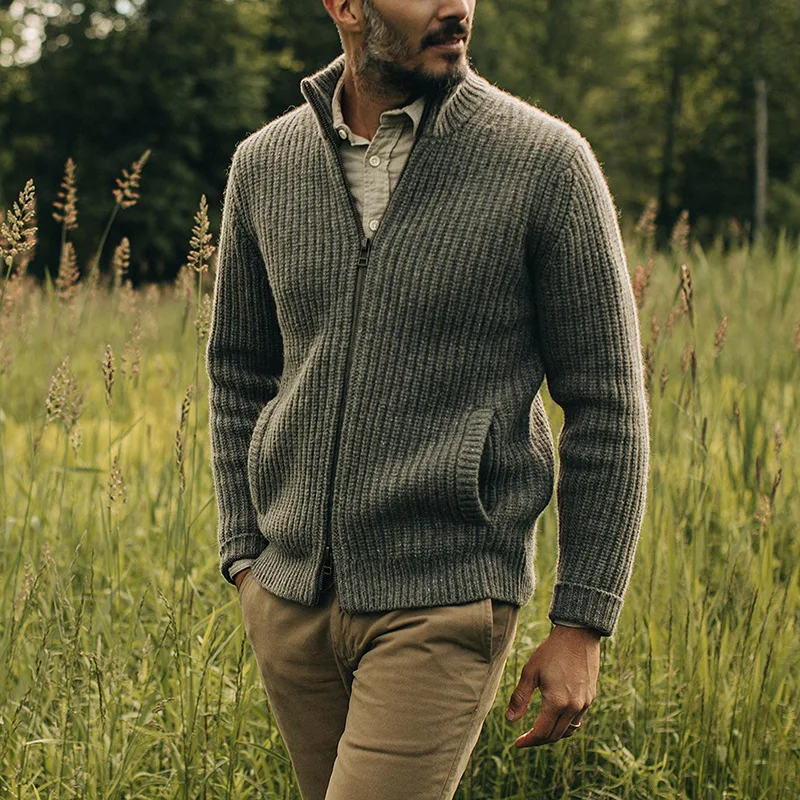 

European and American woolen sweater coat men's retro zipper loose top