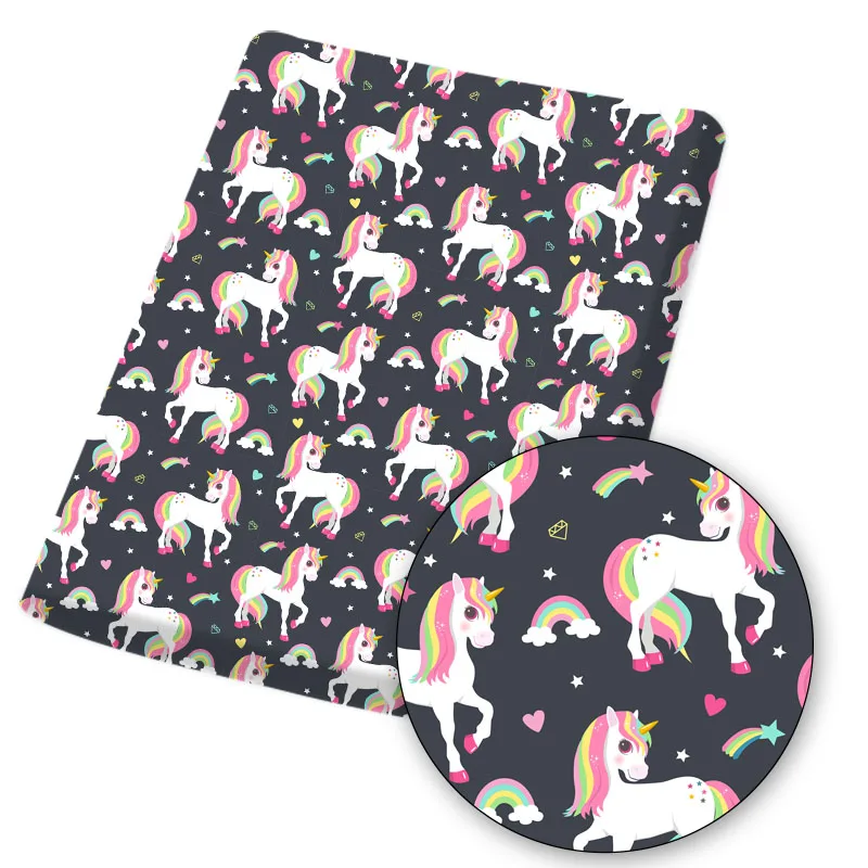 

Polyester Cotton Fabric Cartoon Unicorn Rainbow Painted Cloth Sheets DIY Mask Sewing Material Crafts Home Textile 45*145cm 1pc