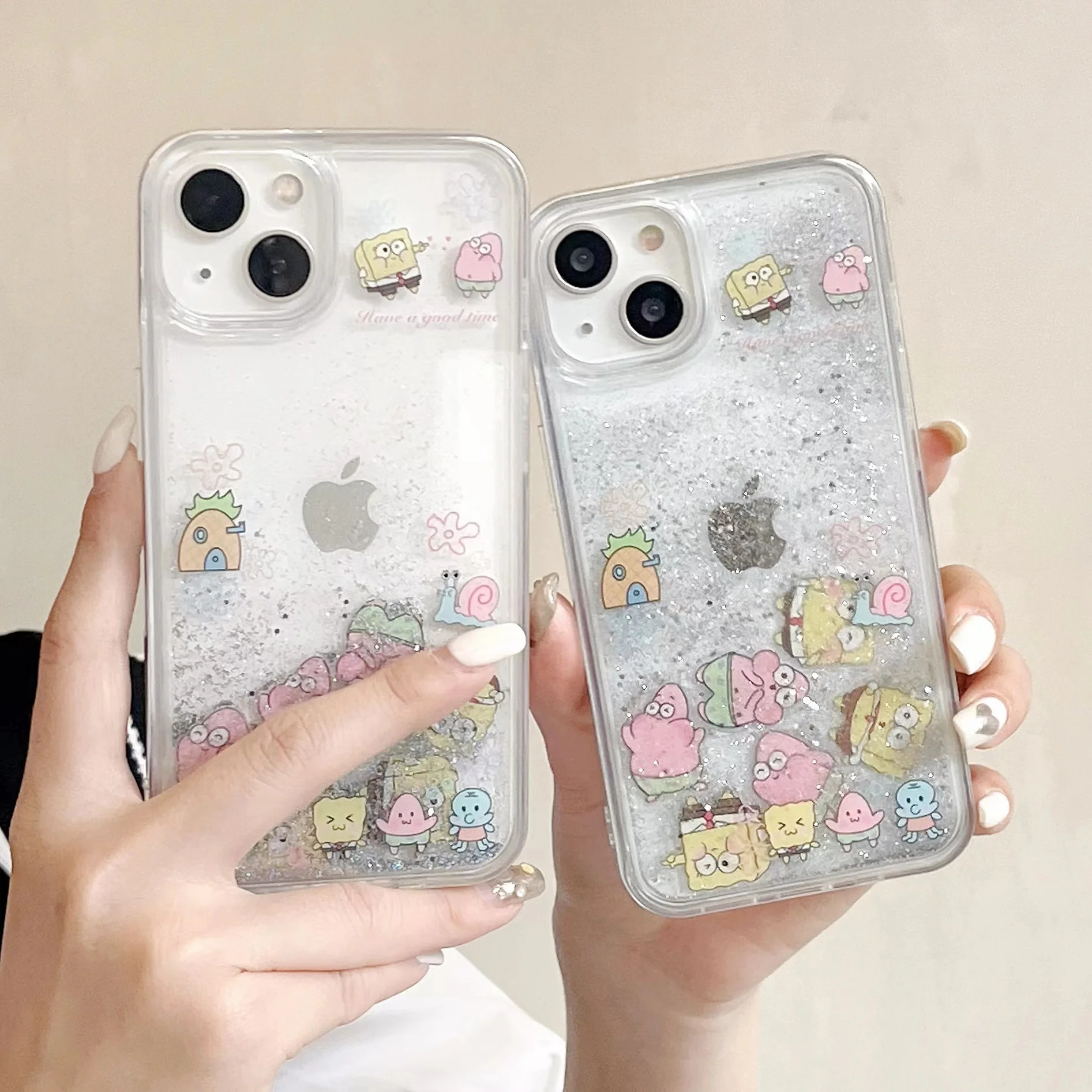 

Cartoon SpongeBobs Patricks Stars Quicksand Phone Cases For iPhone 14 13 12 11 Pro Max XR X XS Plus Anti-fall Cover