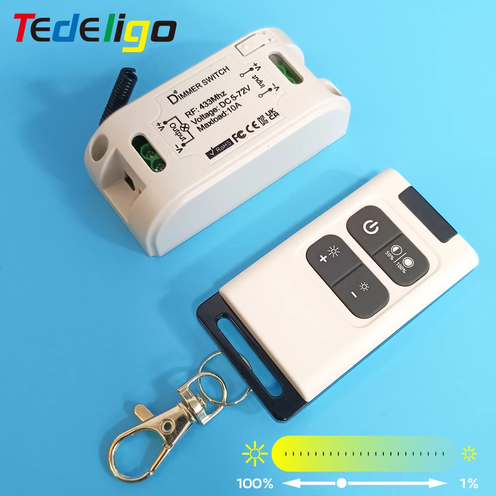 

Tedeligo DC 5V 6V 12V 24V 36V 72V Wireless Dimmer Switch Light Remote Control Switch RF 433MHz Relay Receiver Dimmable Module