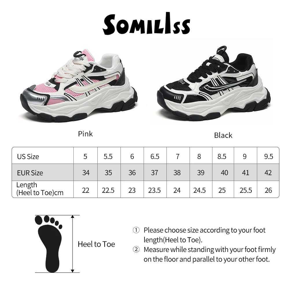 SOMILISS Women Platform Chunky Sneakers Genuine Leather Mesh Pachwork Breathable Fashion Lady Lace-Up Summer Spring Causal Shoes
