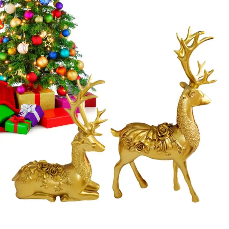 

Маленькая скульптура оленя, Рождественская статуя оленя из смолы, 2 шт., Рождественский олень, лось, Рождественский домашний декор для сказочных шкафов