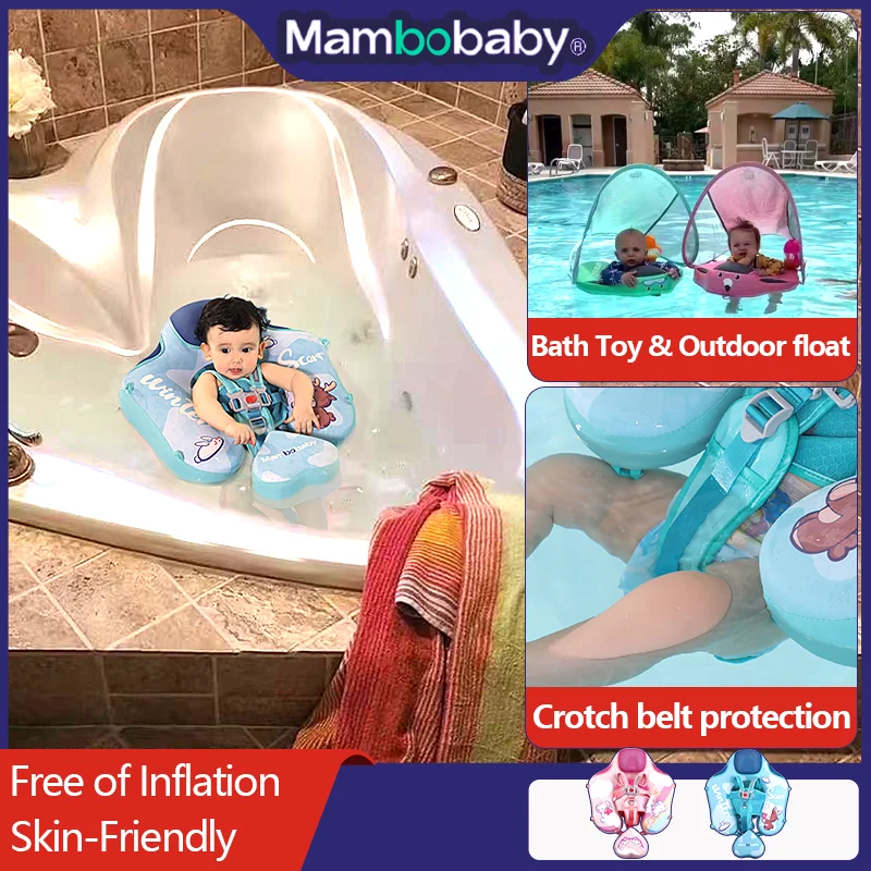 

Детский поплавок Mambobaby с солнцезащитным навесом и безопасным ремешком для промежности, без воздуха, кольцо для плавания в бассейне, плавательная трубка для 3-24 месяцев, игрушка для ванны, Детский круг