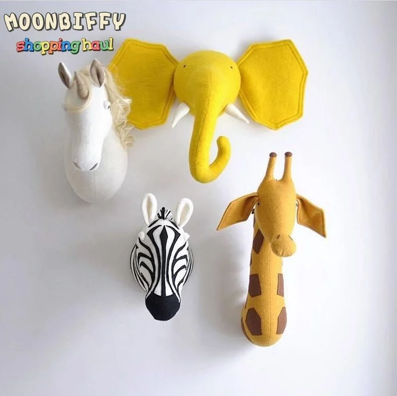 

3D Animal Head Wall Mount Zebra/Elephant/Giraffe Stuffed Toys Children Kids Room Wall Hanging Decoration Birthday Christmas Gift