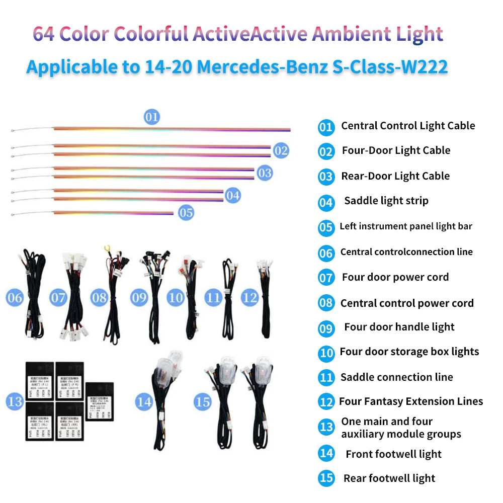 

Для Mercedes Benz S-Class W222 7 цветов 64 цвета светодиодный окружающий свет красочный W222 автомобильный атмосферный светильник аксессуары