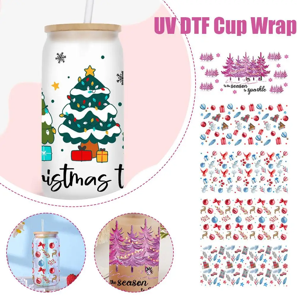 

Christmas 3D UV DTF Cup Wraps Transfer Sticker Waterproof Coffee Beer Cartoon Laptop Decoration Luggage Cup Glass Sticker C0M8