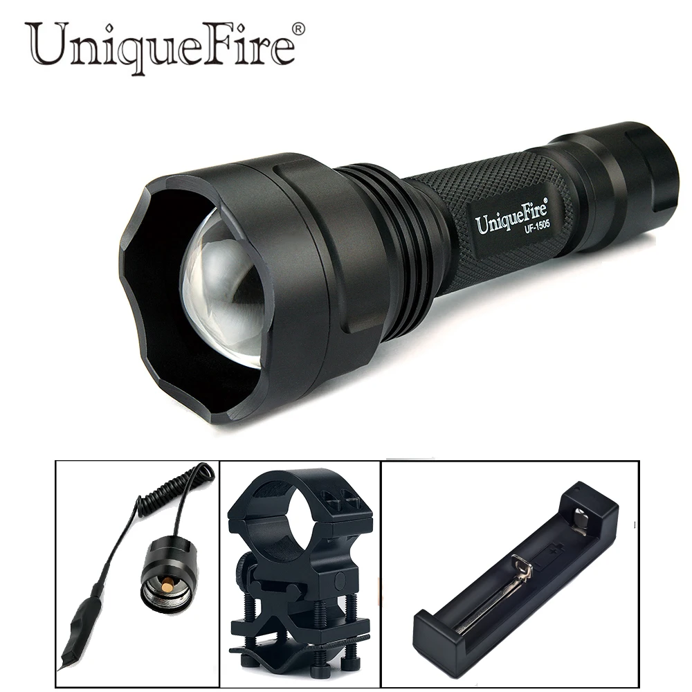 

UniqueFire 1505 IR 850nm 3 Modes Night Vision Infrared Flashlight Torch(Fill Light in Vision)+RemotePressure+Mount+Charger