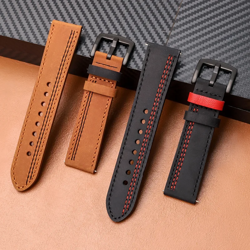 

20mm 22mm Leather Strap for Samsung Galaxy watch 4 6 classic 3 5 pro Active 2 belt Retro Loop bracelet huawei gt 3-2-2e-gt2 band