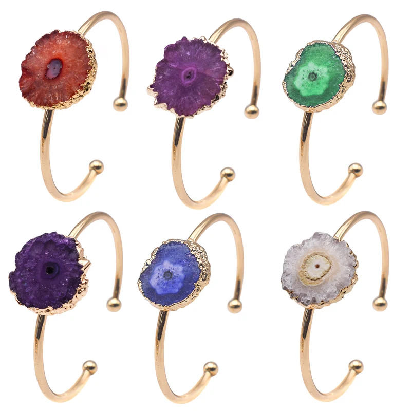 Нерегулярный браслет-манжета с кусочками агата для женщин и девочек золотой