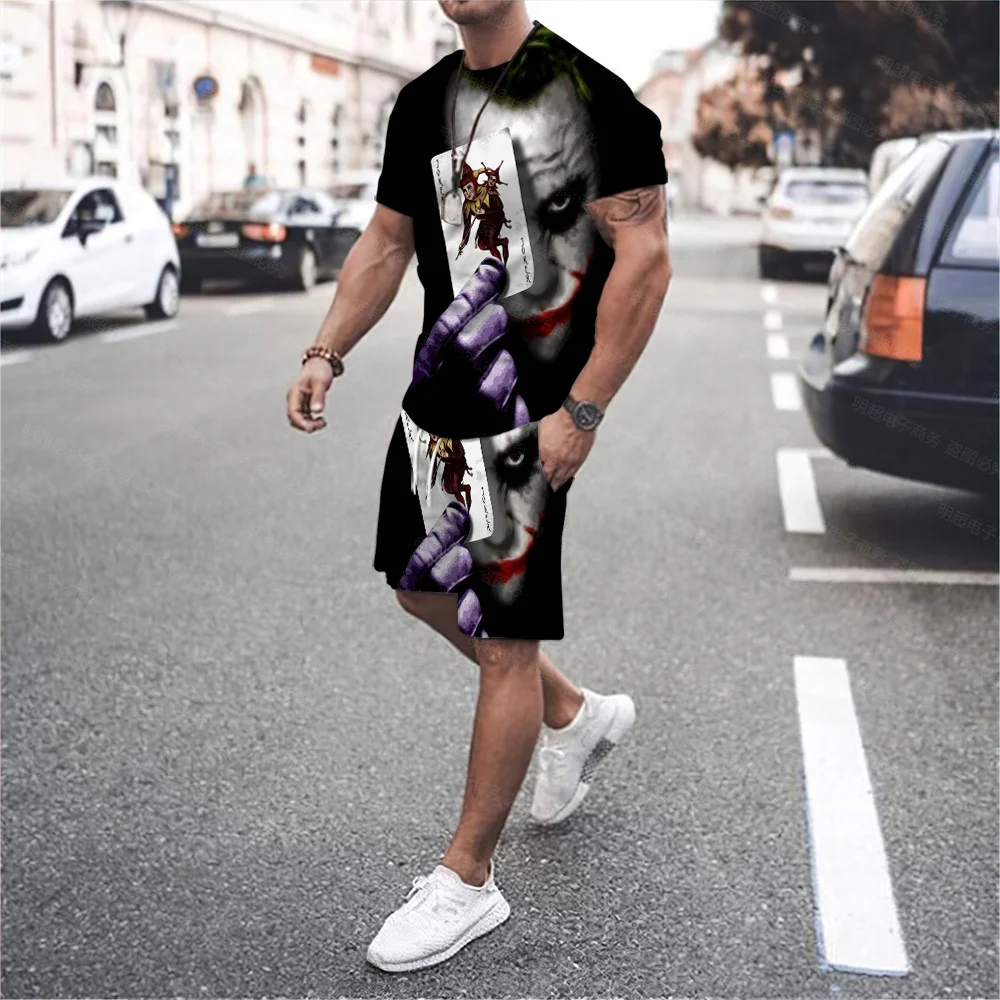 Personality Hip-Hop Men's Funny And Ferocious Devil Round Neck T-Shirt Shorts Sports Casual Punk Style Fried Street Two-Piece Se