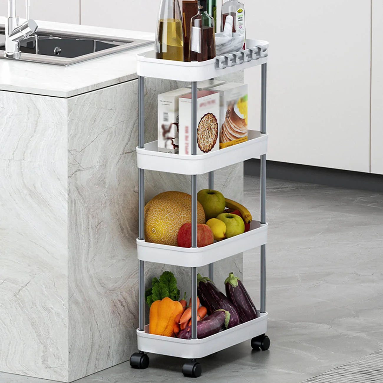 

3/4 Layers Large Storage Rack Wheeled Shelf Kitchen Spice Rack Organizer Sundries Shelf Bathroom Shower Caddy Shampoo Holder