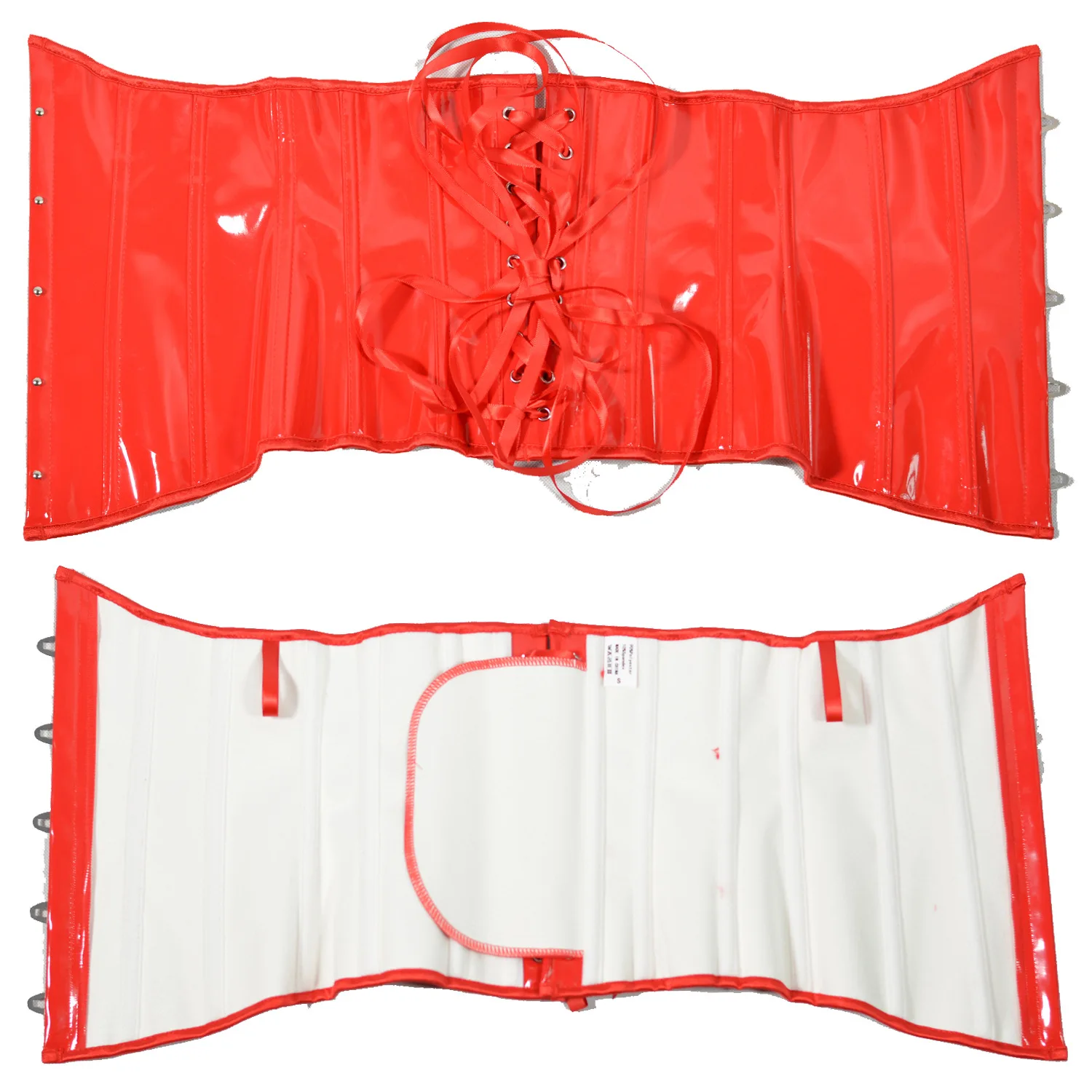 Shinny Mirror PU Leather Corset Underbust Bustier Top Fish Boned Slimming Gothic Gorset Outwear Sexy Red Corselet Korsett Corse