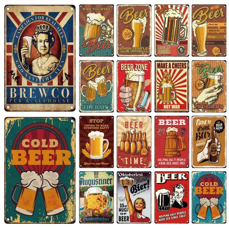 

Vintage Beer Metal Signage Tin Painting Billboard Poster Home Living Room Bar Party Club Wall Art Decor Panel Mural Aesthetics