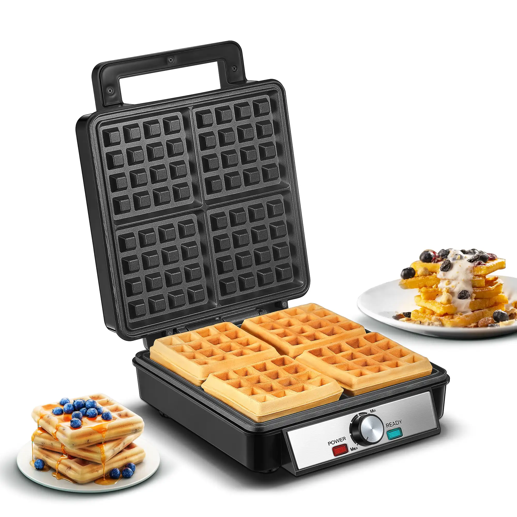 

Belgian Waffle Maker with Non-Stick Surfaces, 1200W , Black/Silver
