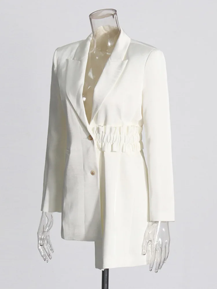 ZMEENNA плиссированные с поясом Асимметричные Лоскутные однобортные женские