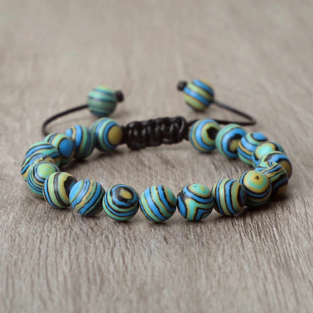 Новый красочный 8 мм малахитовый плетеный браслет для женщин и мужчин