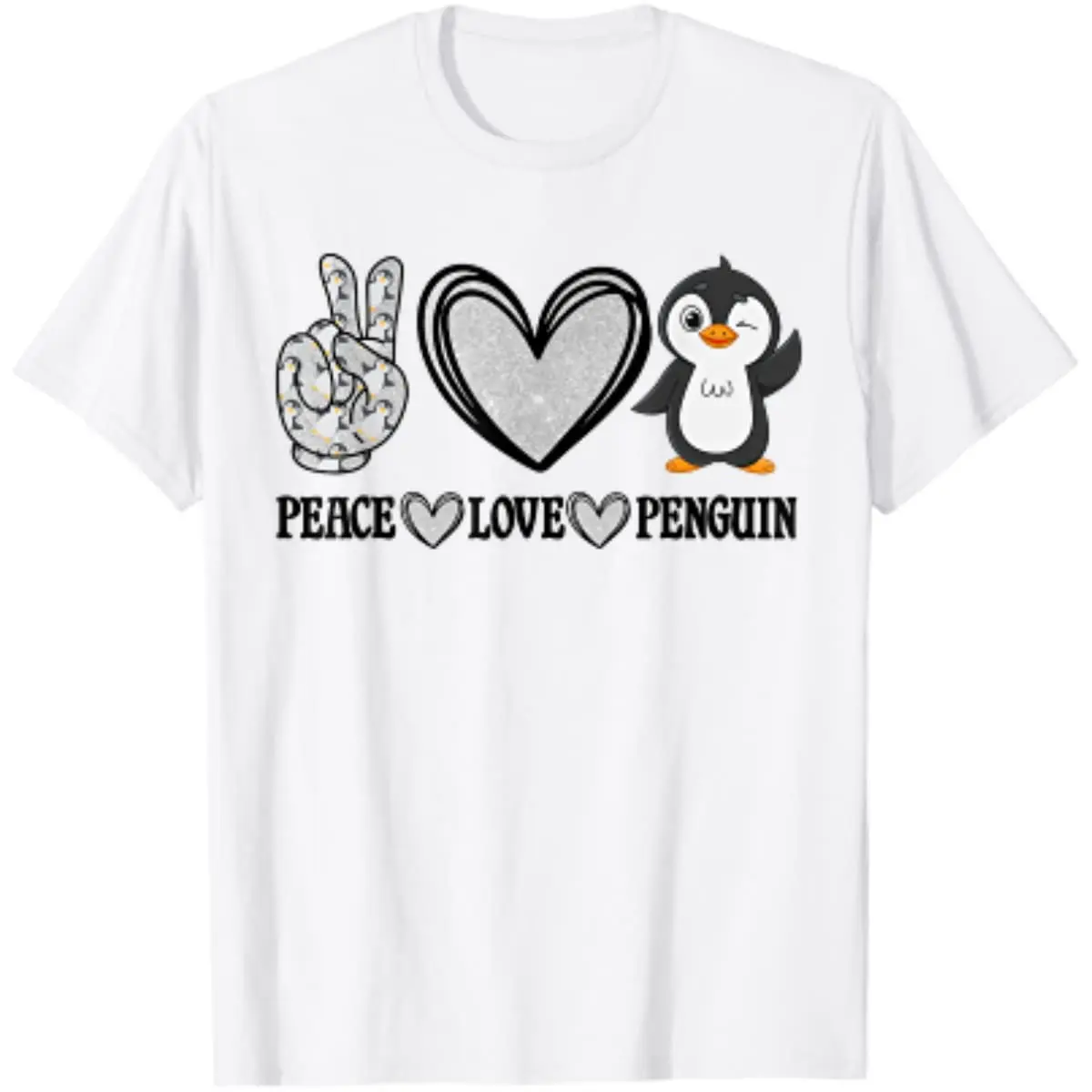 

Peace Love Penguin Shirt Heart Peace Sign Penguin Lover Gift T-Shirt for Men Women Teens Shirt Four Seasons Daily Cotton Casual