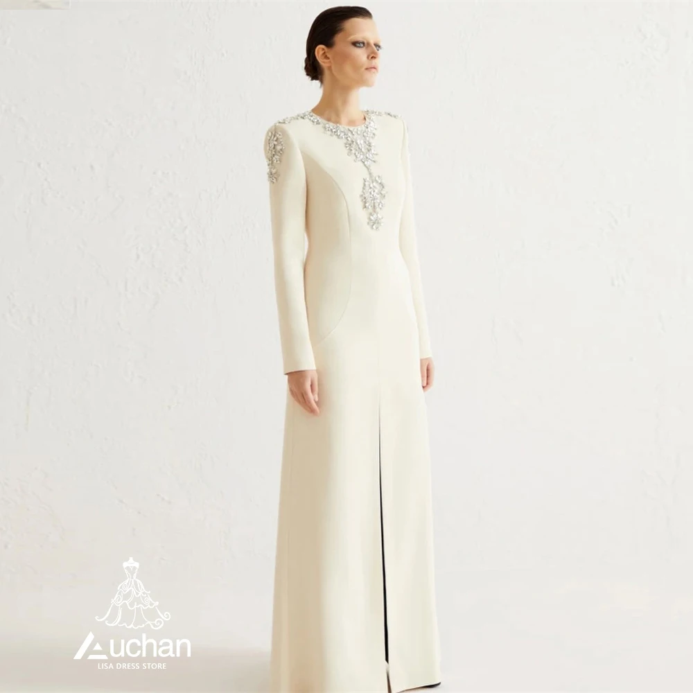 

Auchan White O-Neck Dubai Evening Dress Long SLeeves Ankle Length Summer Elegant Party New Dress Suit For Women 2023