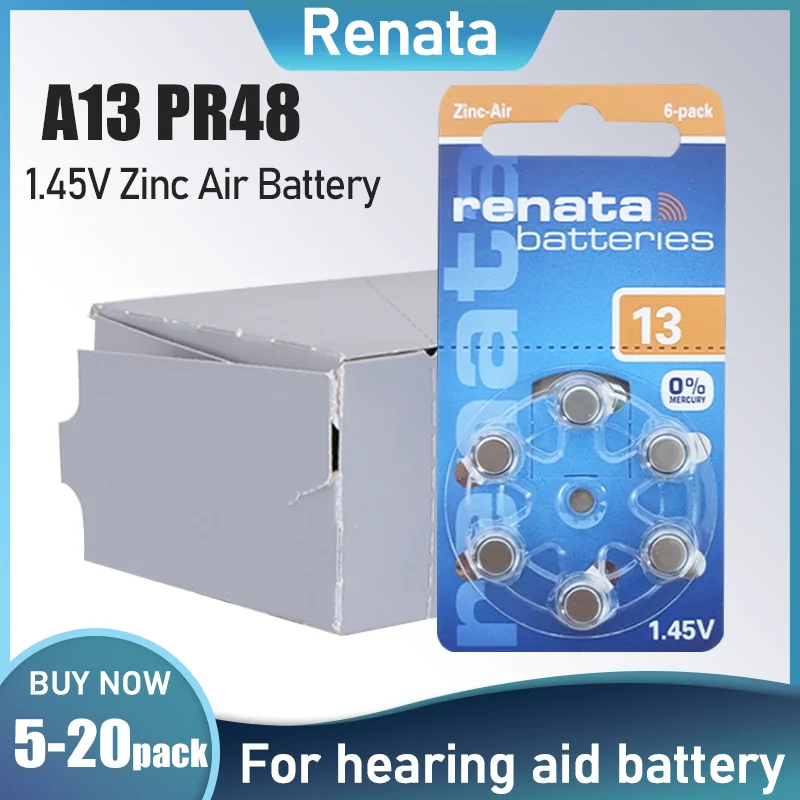 Цинковый слуховой аппарат Renata 120 В 30-1 45 шт. батареи A13 13A 13 P13 PR48 для слуховых