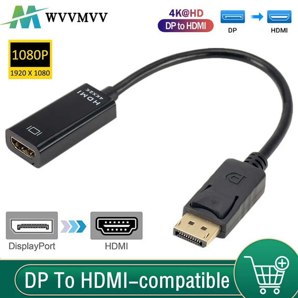 

WvvMvv DP To HDMI-compatible 4K Male To Female DisplayPort Cable PC TV Mini Projector Television Monitor Projetor For PC Laptop