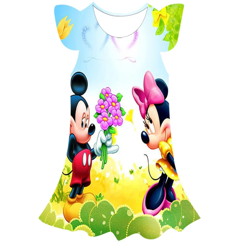 

2023year Newest Disney Mickey Children Clothing Summer Casual Cute Skirt Round Neck Skirt Printed Mickey Mouse Mickey Main Dress