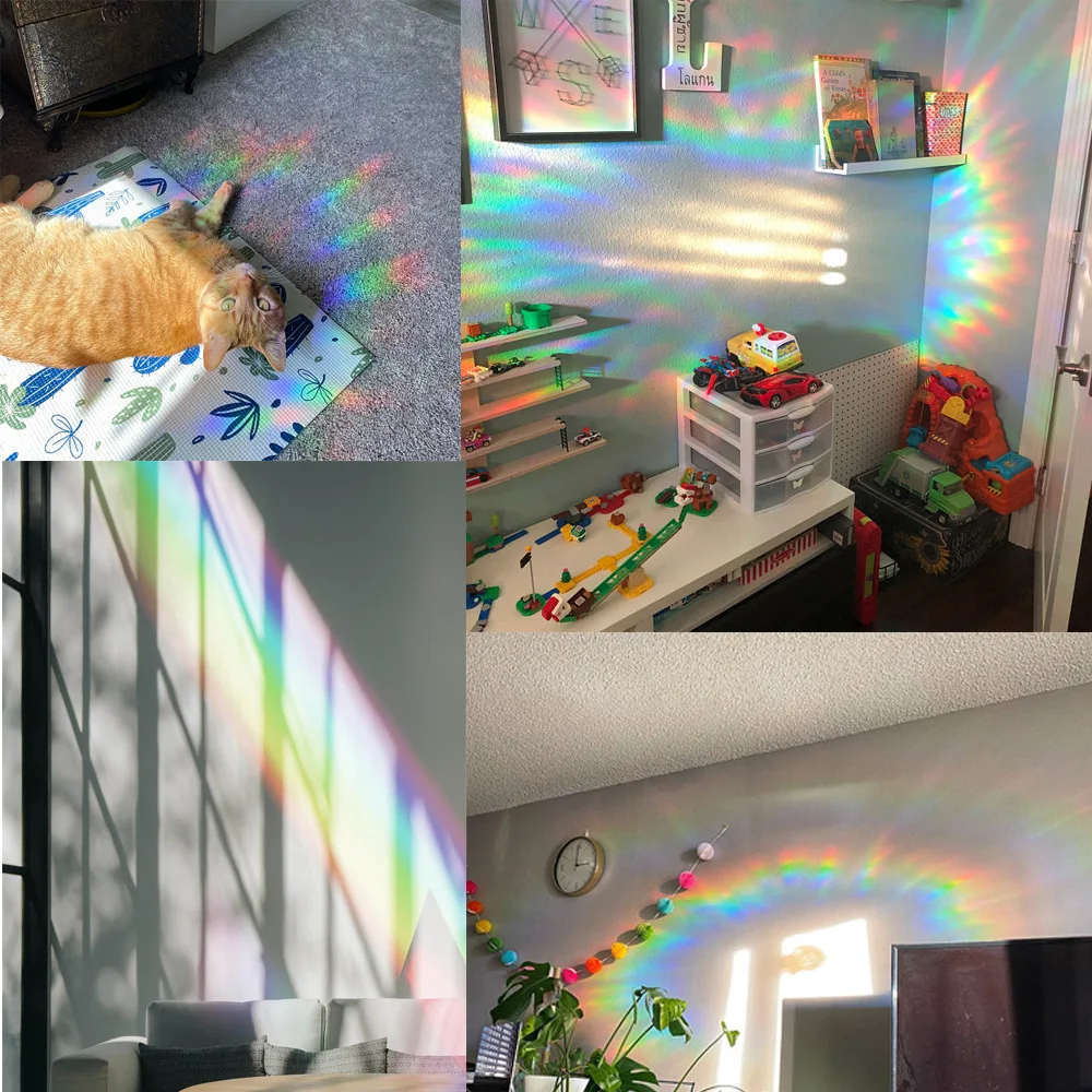 

3D Refraction Mirror Rainbow Effect Prisms Window Stickers Home Bedroom Static Electricity PVC Glass Decals Wall Stickers