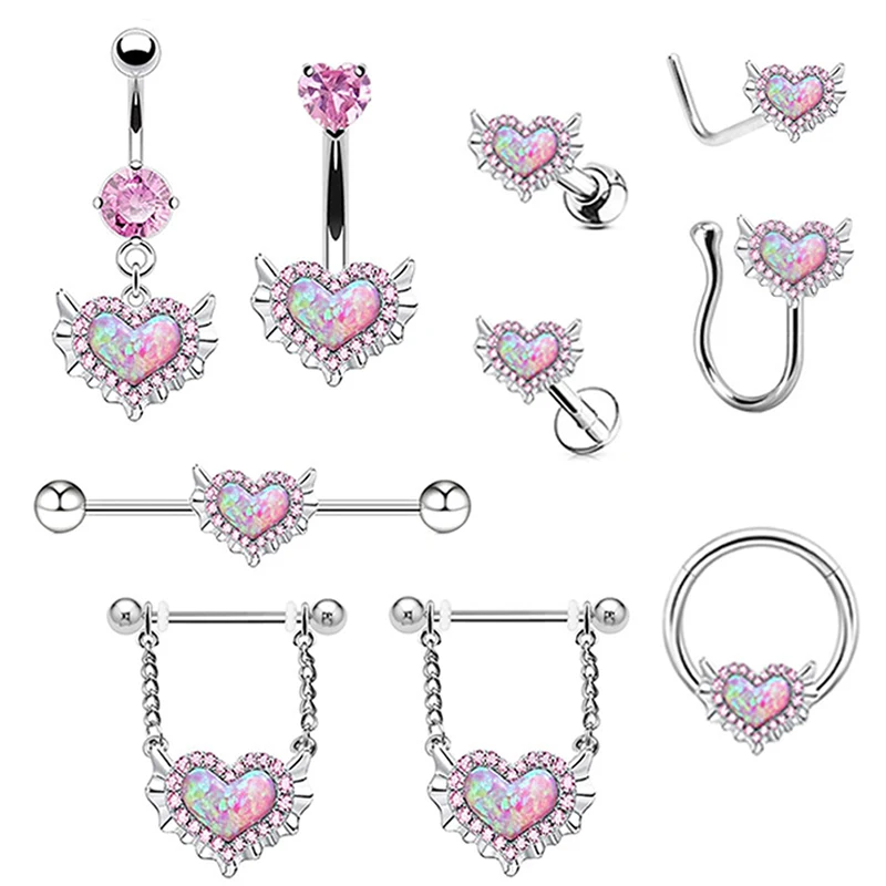 

Sweet Heart-shaped Belly Button Ring Nipple Rings Lip Nails Ear Bone Studs Piercing Nose Piercing Fake Septum Jewelry