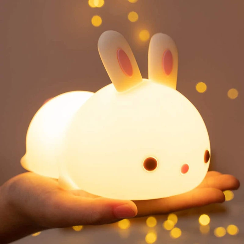 Christmas Gift Usb Charging Night Light For Children Cute Silicone Cartoon Rabbit Touch Sensor Nightlight Creative Soft Light
