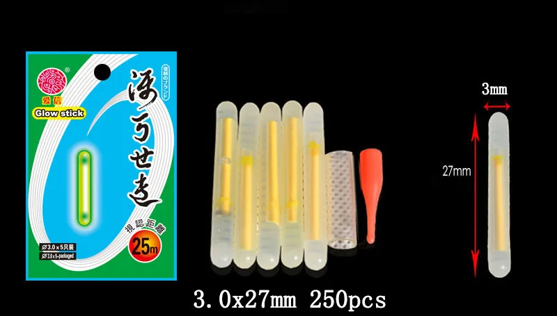 250pcs Chemical Luminous Glow light Stick Night Fishing Float sticks Lights in Green Color fishing accessories B267