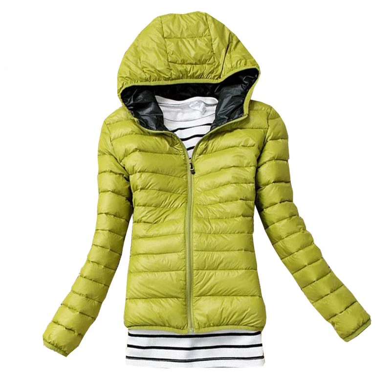 Fashion Autumn Winter Thin Down Coats Women Light Comfort Hooded Short Coats Solid Color Long Sleeve Classic Jackets with Pocket