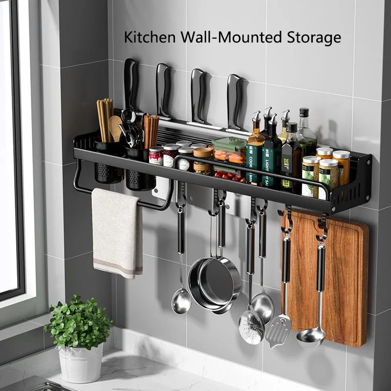 

Kitchen Aluminum Storage Rack Wall-Mounted Storage Rack for Seasoning Chopsticks Shelf Organizer Household Bathroom Accessories