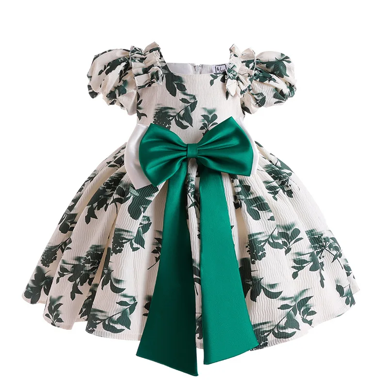 

Новинка, летняя юбка для девочек, платье принцессы с большим бантом и принтом на первый год, платье с цветочным принтом для мальчиков, на день рождения, пышное платье на один год