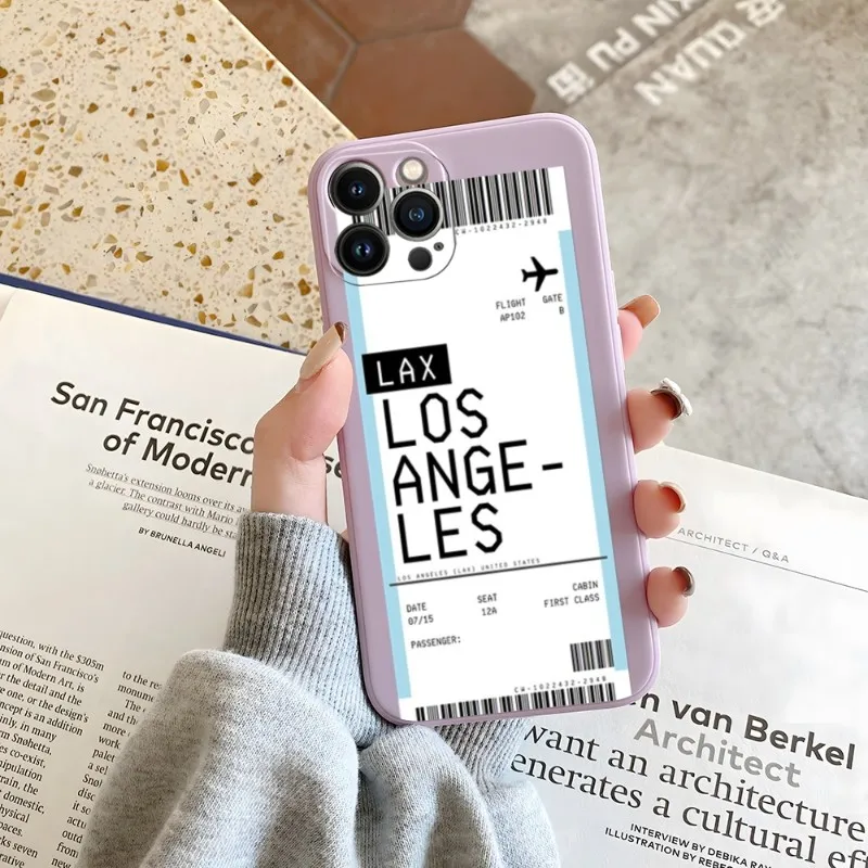 

New York Los City Ticket Phone Case Candy Color For IPhone 14 12 13 11 Pro Max Mini X XR XS Max 7 8 Plus Soft Silicon Cover