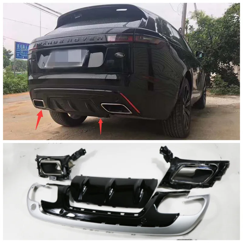 

High quality PU material Rear Bumper Diffuser Lip Spoiler & Exhaust Cover For Land Range Rover Velar 2017 2018 2019 2020