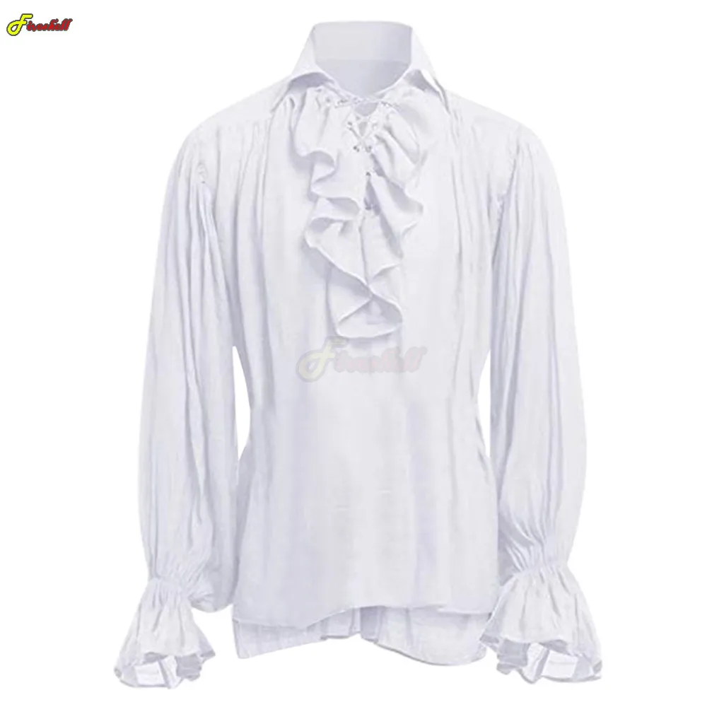 

Medieval Viking Halloween Costumes Autumn Casual Shirts Steampunk Cosplay Bandage Long Sleeve Ruffled Shirt Gothic Blouse Tops