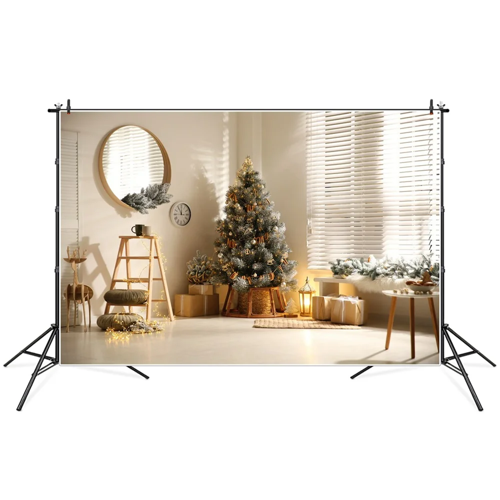 

Christmas Tree Lantern Garland Shutters Room Interior Photography Backgrounds Custom Baby Party Decoration Photo Booth Backdrops