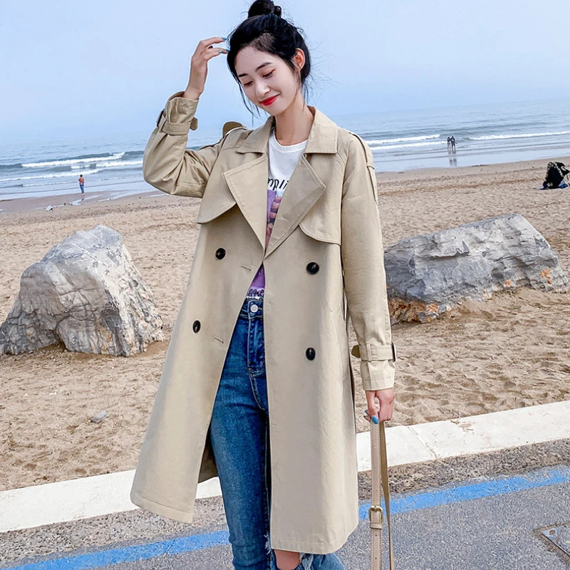 Женский тренчкот двубортные пальто корейский модный офисный женский Базовый Топ