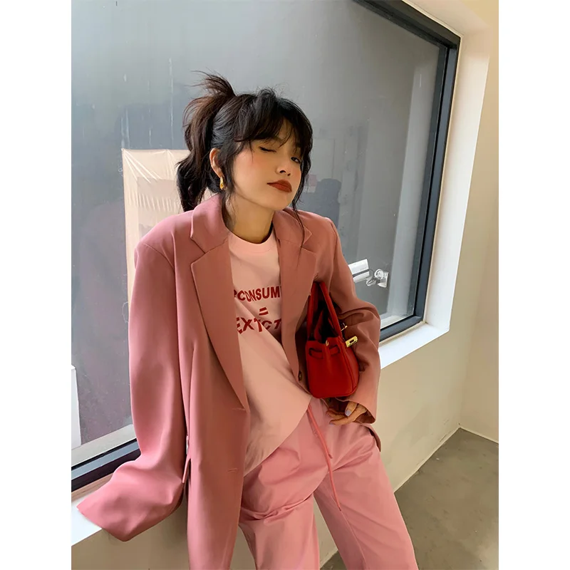 Осенний розовый пиджак Qiujie ранняя весна женский дизайн новый костюм короткая