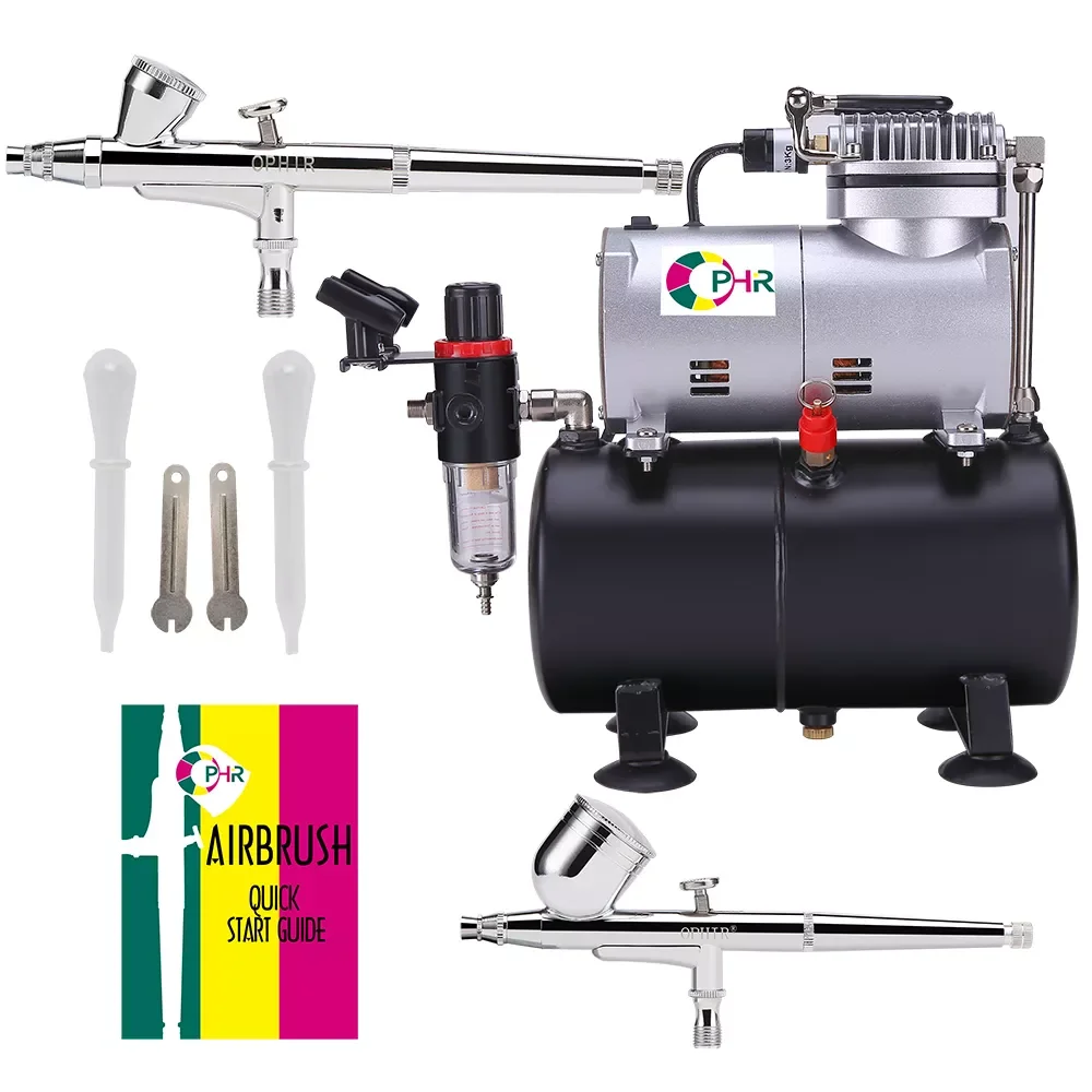 

NEW2023 2-Dual Action Airbrush Kit with Air Tank Compressor for Nail Art Makeup Cosmetic Body Paint Air Brush Gun_AC090+004A+073