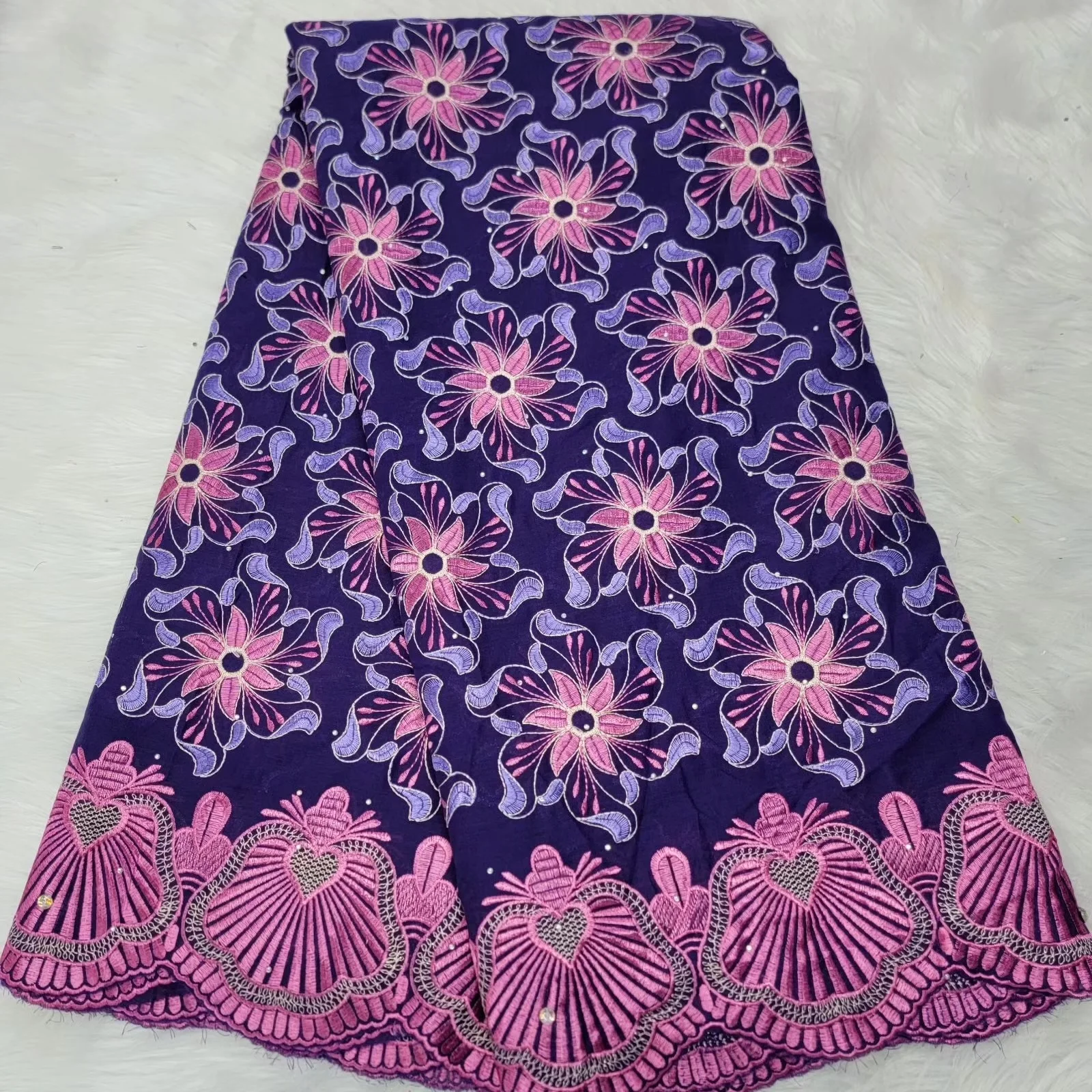 

2022 Swiss Hot Sale High Quality Pure Cotton Lace Stones Fabric African Voile Skin Friendly 5 Yards Fabric French Evening Dress